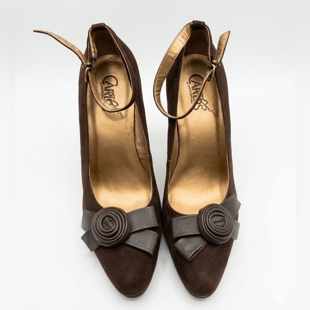 Brown Suede And Leather Ankle-Strap Wedges - size 7.5 - Picture 3 of 14
